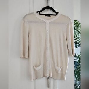 Silk + Cashmere Magaschoni Elegant Cream Cardigan Sweater